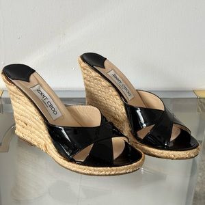 Jimmy Choo black patent leather sandals/ espadrilles 8.5